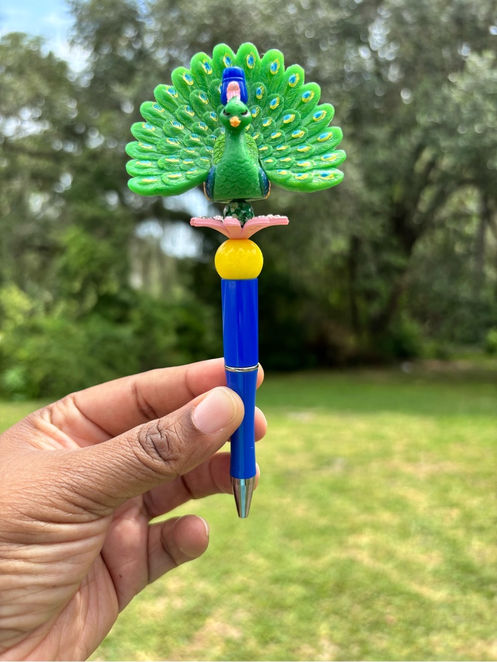 Handcrafted green Peacock Beaded Pen